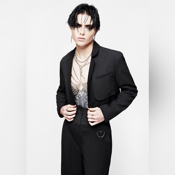 Disturbia Memoriam Spliced Pinstripe Crop Blazer US 6 / UK 10 - Picture 5 of 8